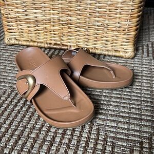 AEROSOLES Brown Sandals with Gold Buckle